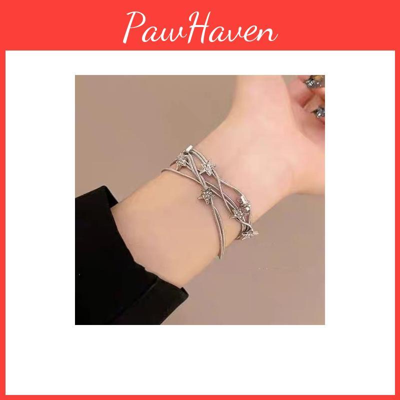 Trendy Sweet Cool Geometric Star Charm Layered Alloy Bracelet For Women 2024 Summer