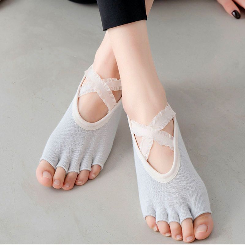 

Ballet Yoga Socks Yoga Socks Summer Cross Strap Half Finger Five Finger Yoga Socks Digging Yoga Dance Sports Fitness 924 Gray