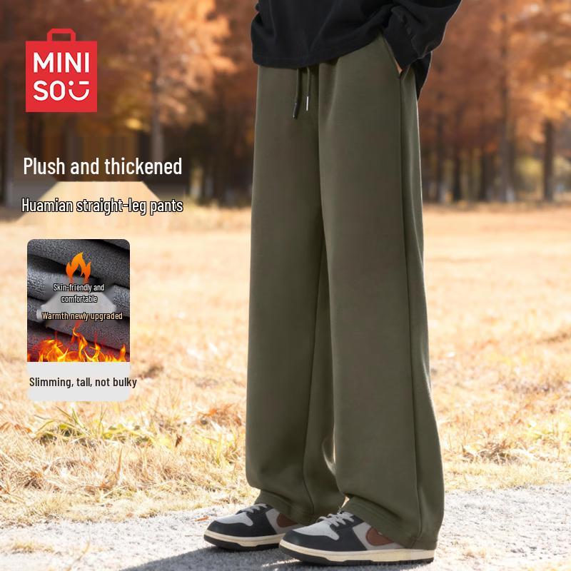 

MINISO Men s Fleece-Lined Straight-Leg Sweatpants M