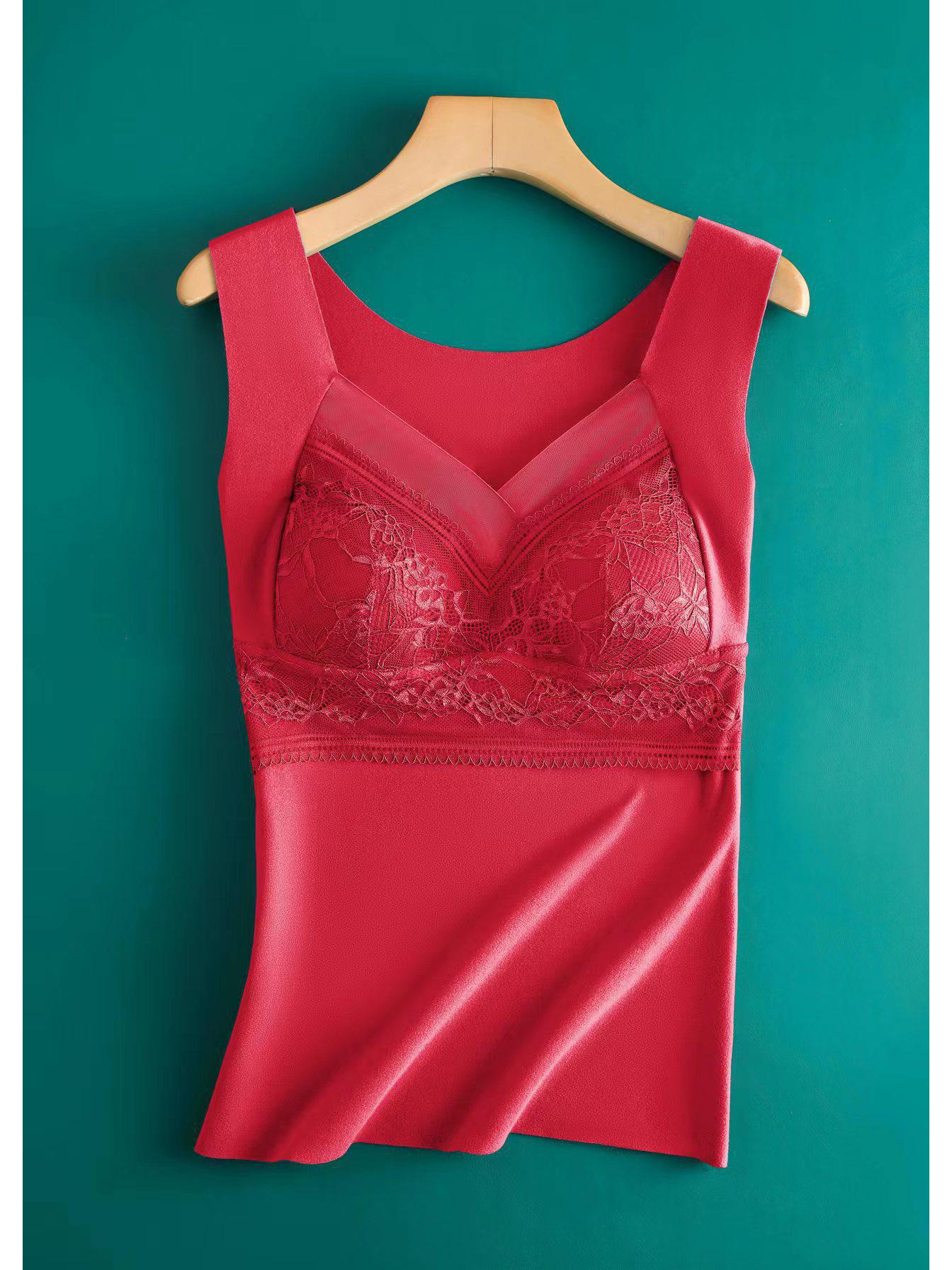 

Женский бархатный кружевной терможилет со встроенными нагрудными накладками 3XL ярко-красный