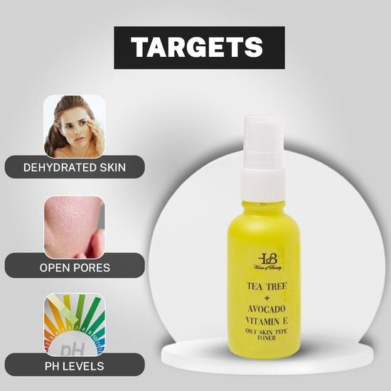HOUSE OF BEAUTY Tea Tree and Avocado Face Toner with Vitamin E for Oily Skin Toner, PH Balancer Helps In Absorption of Serums and Oils (30 Ml)
