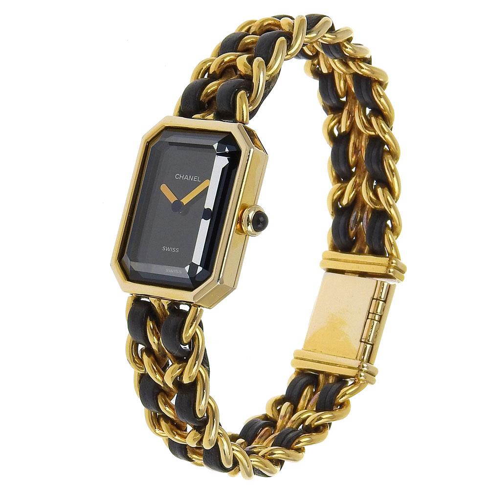 Chanel Premiere L Watches H0001 blackDial Plated Gold/leather Quartz Analog Display Women Used