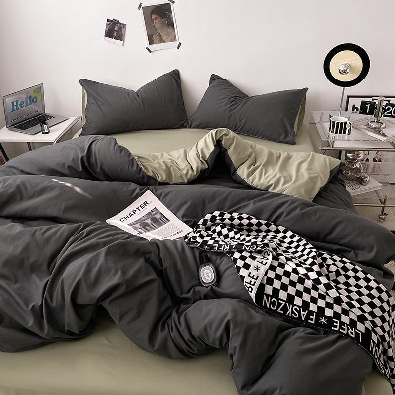 Japanese Solid Color Bed Set - Skin-Friendly, Breathable Sheets and Quilt Cover for Dormitories