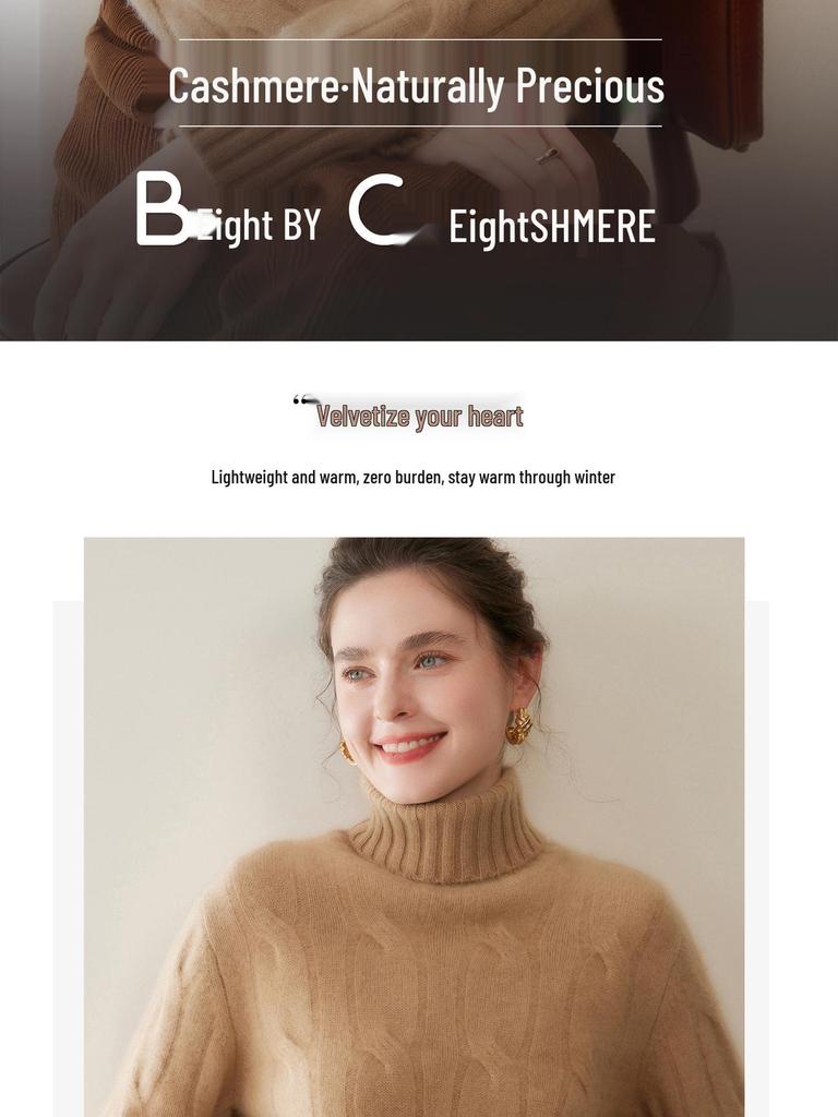 Three-Strand Thickened Women's Cashmere High Neck Cable Knit Sweater
