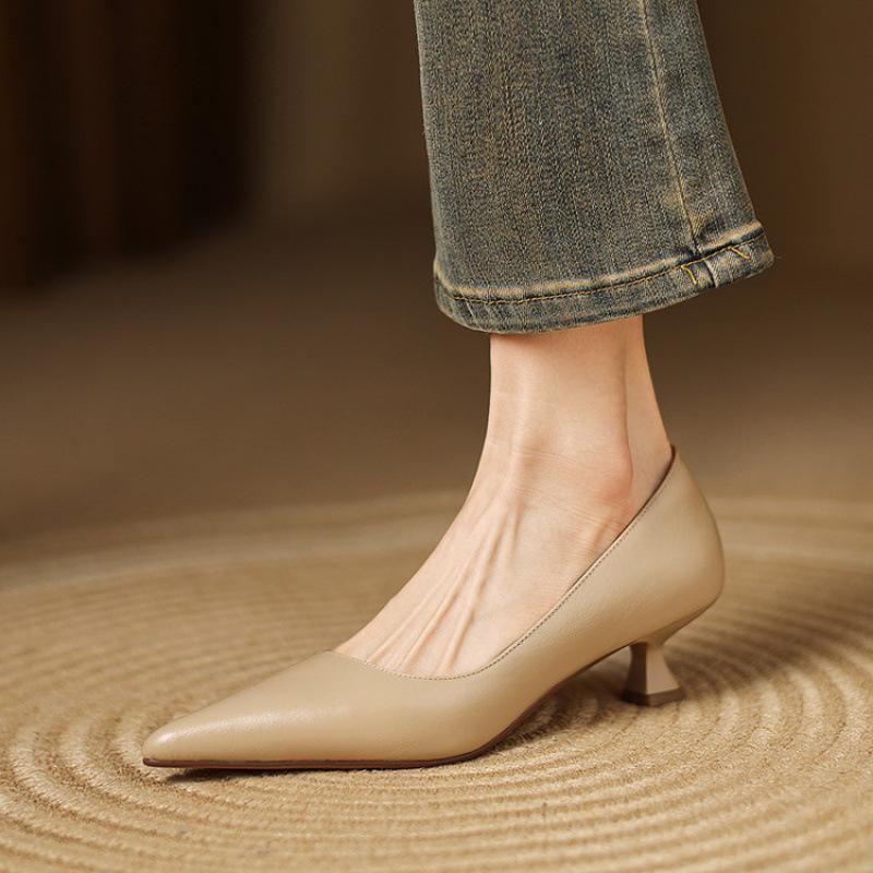 

New women s high heels casual four-season wear women s shoes pointed leather beef tendon soft sole stiletto women s fashion shoes 40