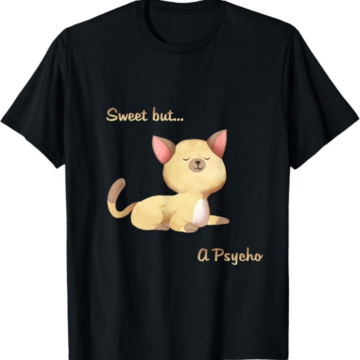 Vintage Sweet But A Psycho Cat Gift Mom Lover T-Shirt XXXXXL чёрный
