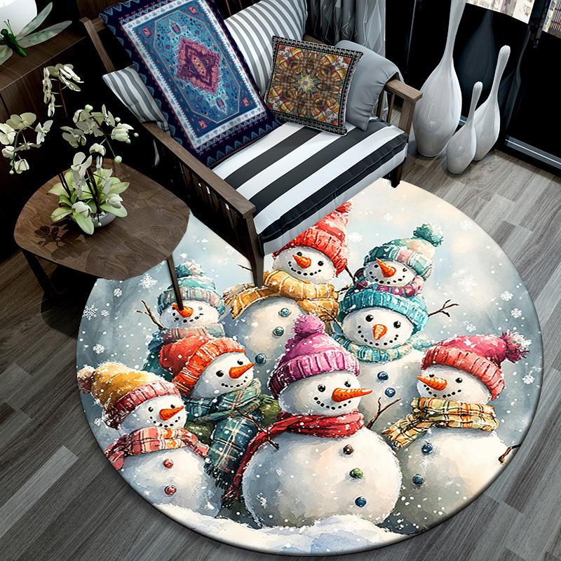 Snowmen Round Area Rug,Carpet Rug for Living Room Bedroom Sofa Playroom Decor,Non-slip Floor Mat