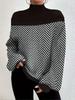 European Retro Color Block High Neck Knitwear Top