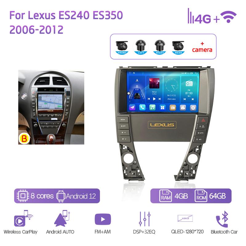 9.0Inch For Lexus ES240 ES350 2006-2012 Car Multimedia Player GPS Navigation Radio Android12 8+128G 8Core CarPlay 4G 360Camera