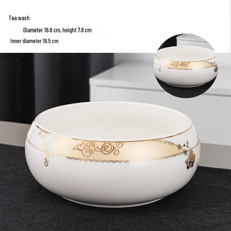 Large Chinese Style Blue and White Porcelain Tea Wash Basin and Cup Washer with Lan Ting Xu Calligraphy - Retro Ceramic Brush Washer