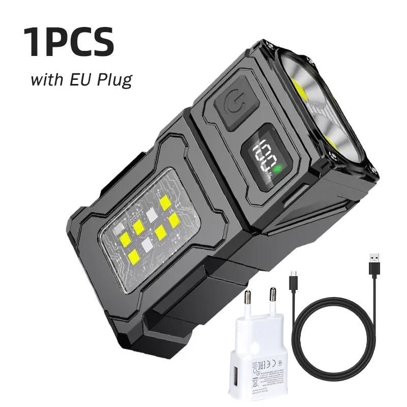 2/1Pcs Portable Flashlight Super Bright MINI USB Rechargeable LED Tail MagnetTorch with COB Emergency Light for Camping Hiking