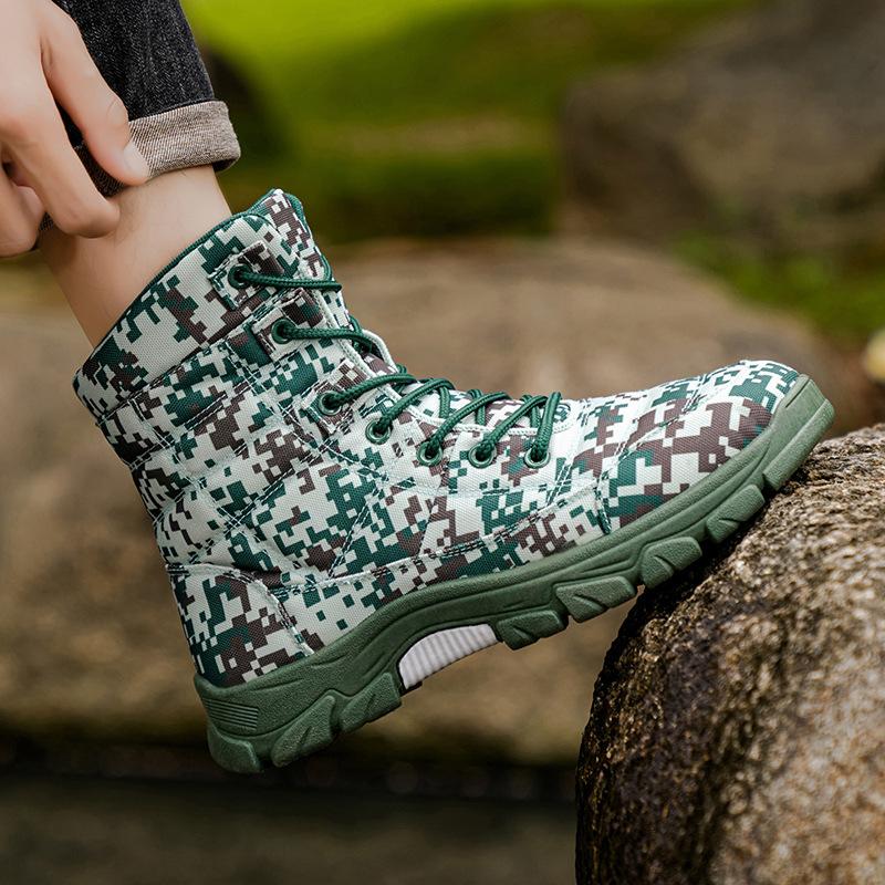 Oxford cloth waterproof combat boots large size camouflage outdoor mountaineering boots fattened wide foot climbing shoes