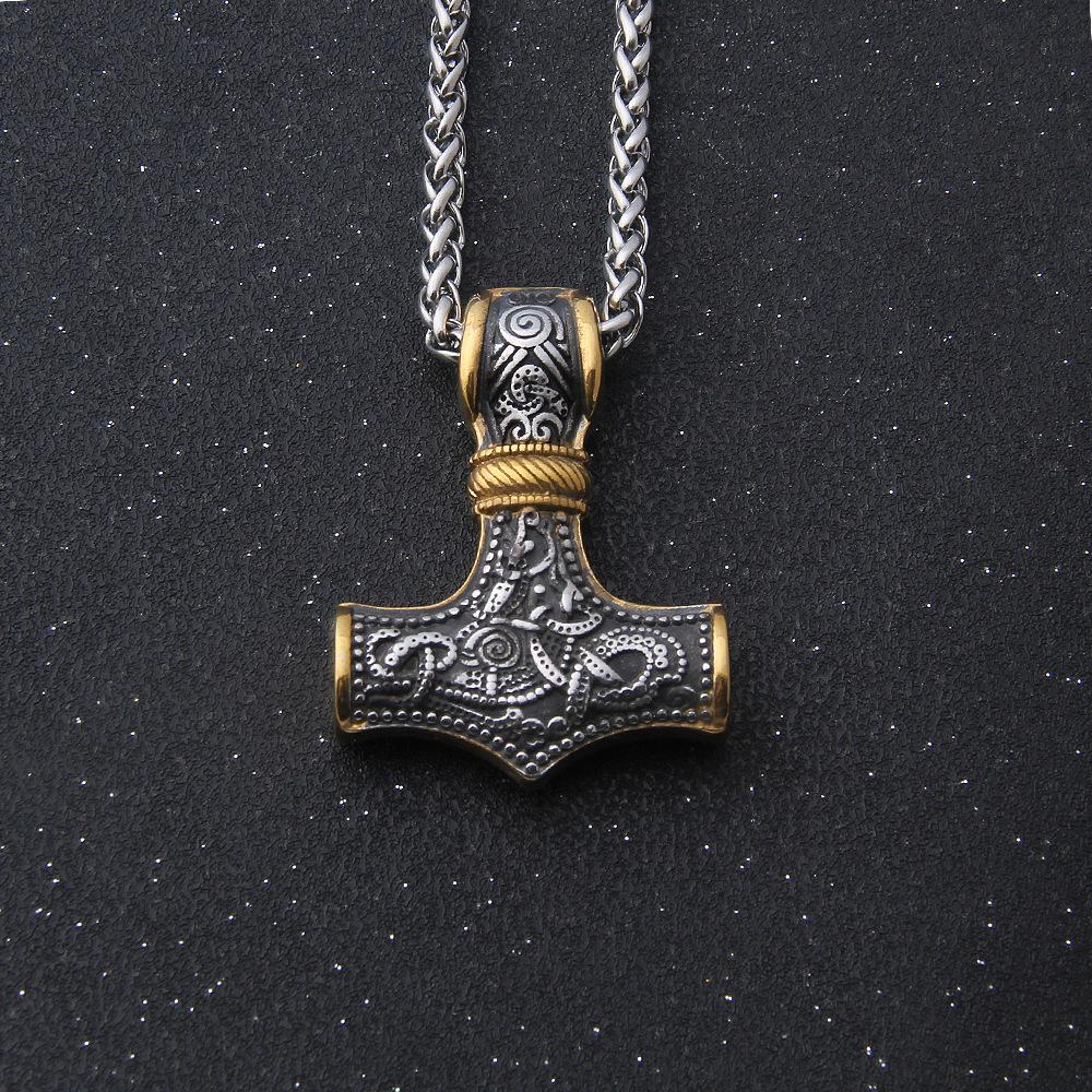 Skandinavischer Anhänger Punk-Halskette für Männer Thor Hammer Mjolnir Wikinger Amulett Hammer Nordischer Schmuck Metallkette Anhänger Schmuck