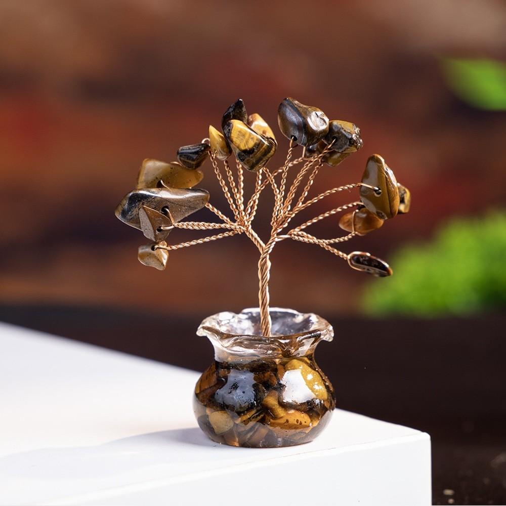 Car Dashboard Tree Of Life Prosperity Crystal Decor With Natural Gemstone For Office And Home