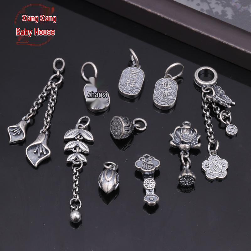 Antique Silver Lotus Seed Pod Pendant and Bracelet Necklace with Color-Preserving Finish