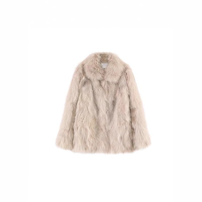 Luxury Black Faux Fur Coat Women Winter Warm Fluffy Lapel Jacket Oversized Outerwear