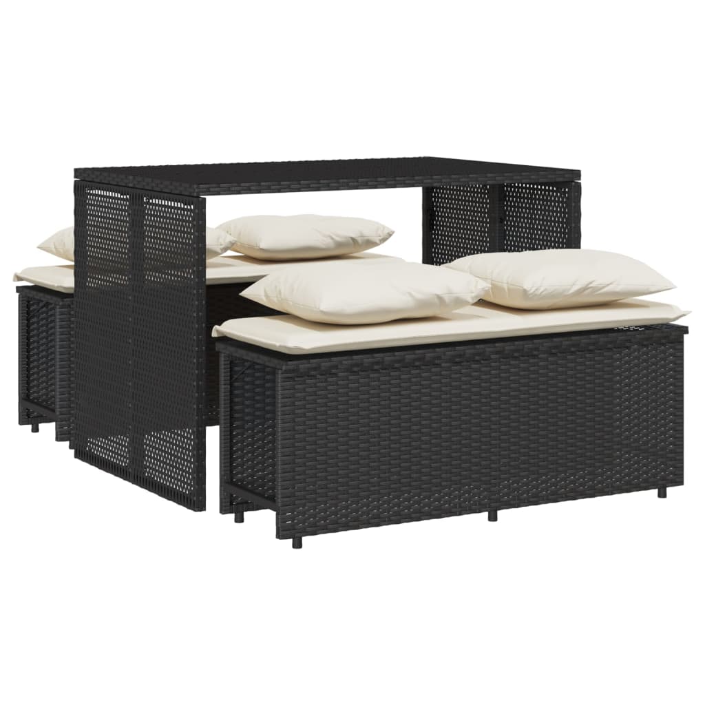 3 Piece Outdoor Dining Set with Cushions Black Poly Rattan