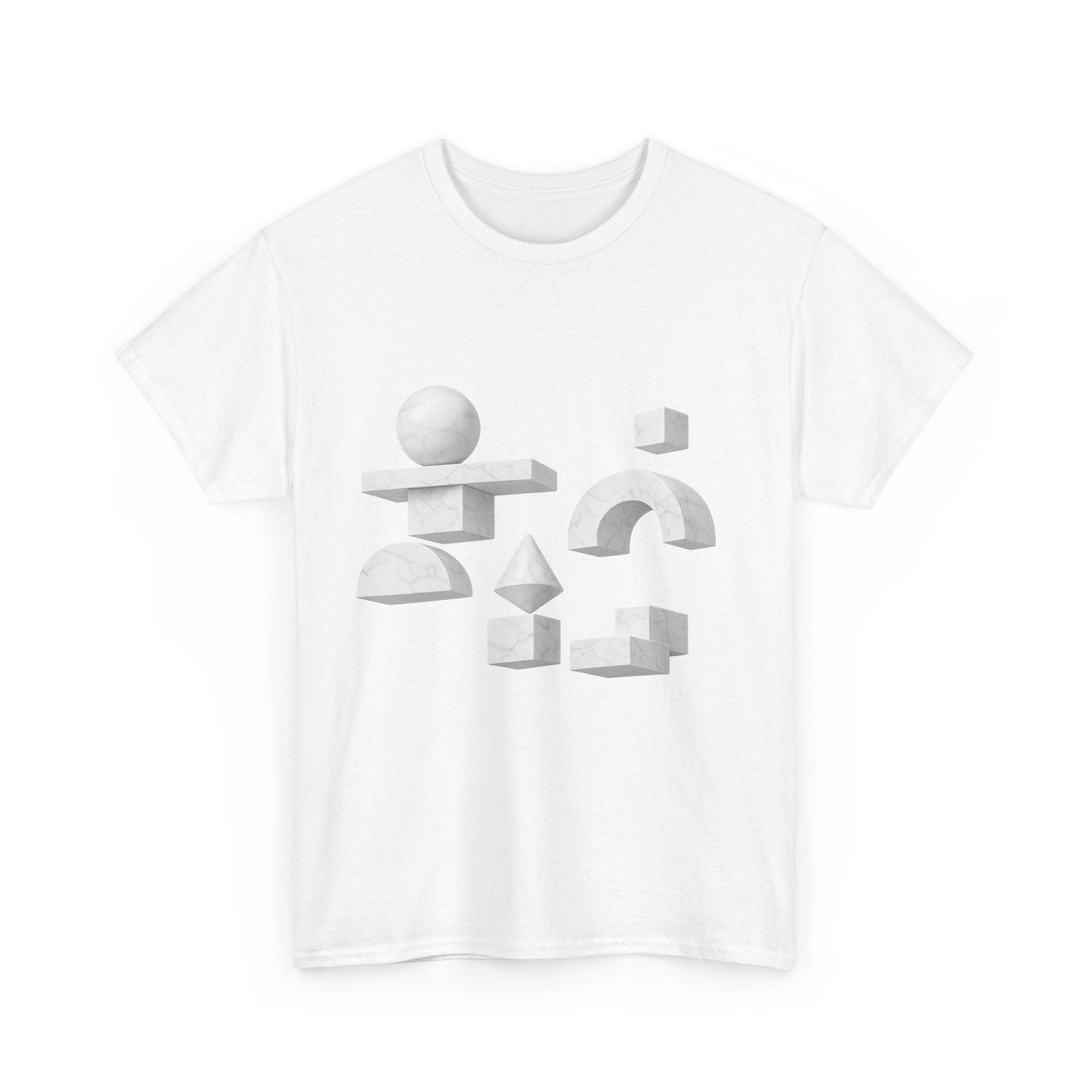 Minimal 3D Geometric Shapes T-Shirt | Abstract Monochrome Art L