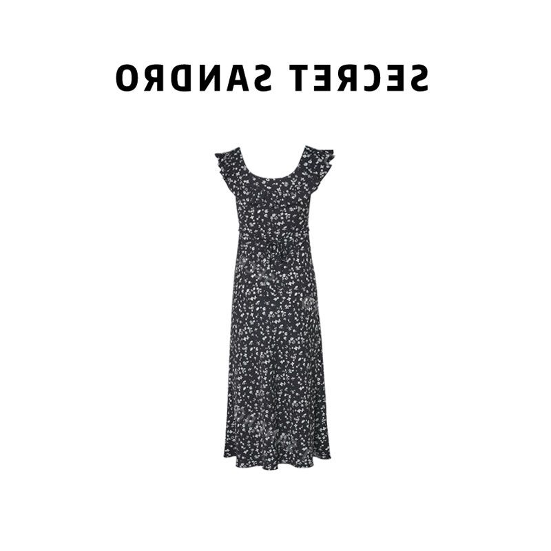 

Oajer Oujier Flagship Women s Clothing Store Ou Same Style Summer Retro Flying Sleeve Design Waist-Tight Floral Dress Black S