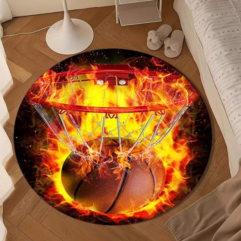 Basketball Pattern Background Round Rug for Livingroom,Bedroom, Palyroom, Chair Rug, Area Rug, Circle Carpet, Large Size Fan Christmas Gift