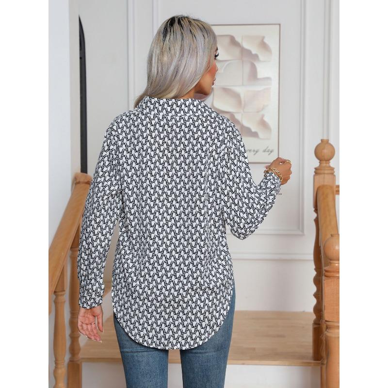 BITCED Women s Fashion Casual POLO Neck Long Sleeve Blouses & Shirts S