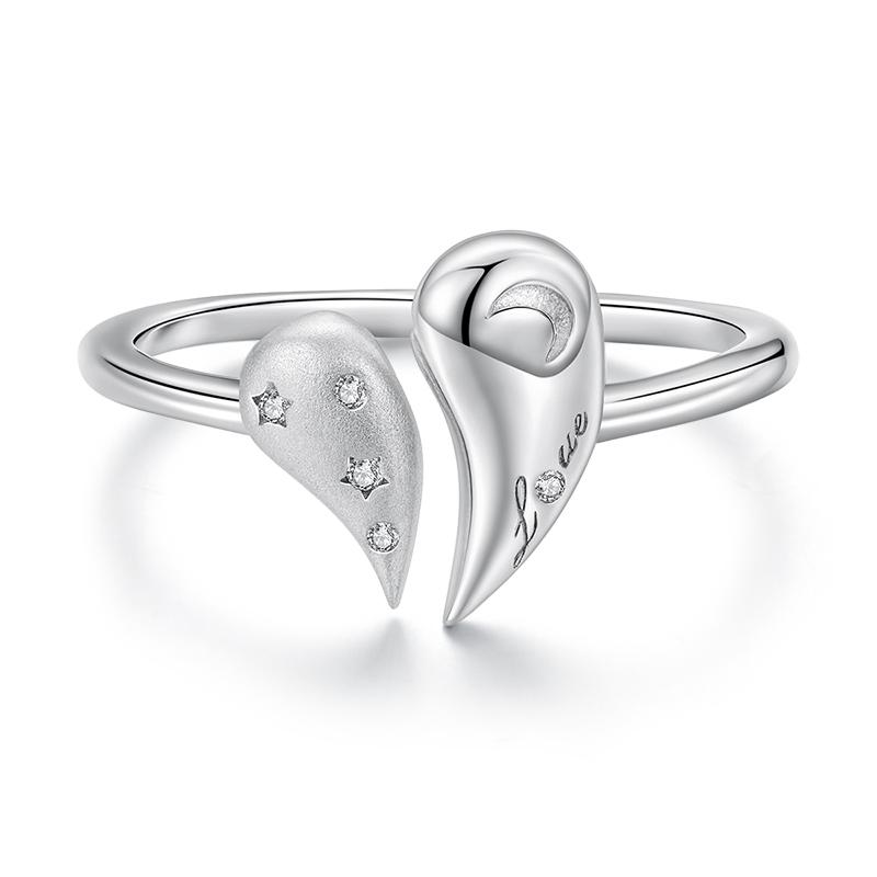WOSTU 925 Sterling Silver Mother's Day Heart Open Ring For Women Adjustable Love Heart Jewelry Sentimental Gift For Mom Wife