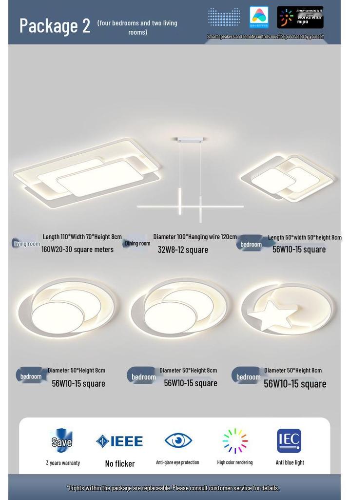 Cream Minimalist Smart Ceiling Light for Living Room - 2022 Popular Style Lighting Fixture Package