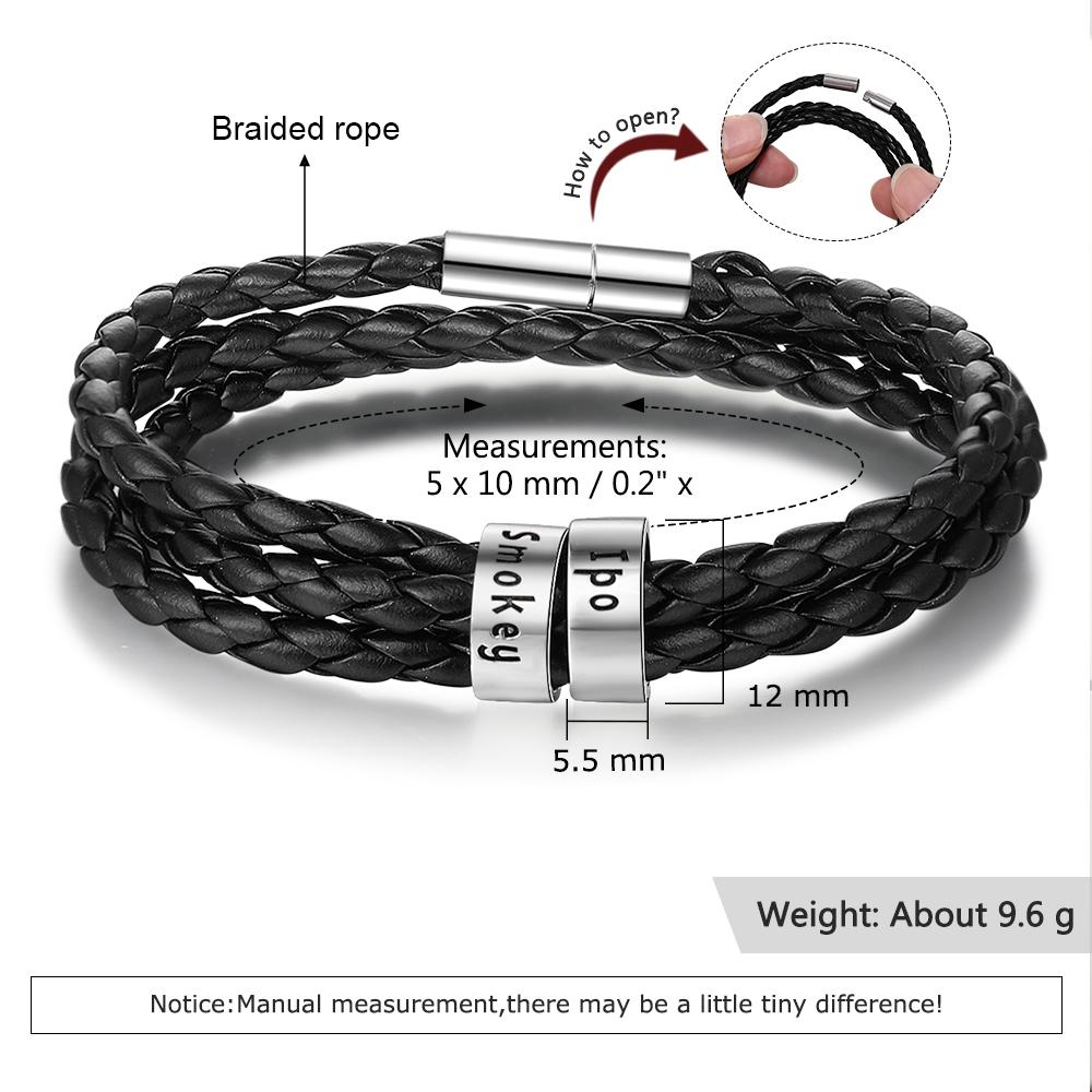 Personalized Bracelets Black Braided Rope For Men Engraved 2 Names Promised Multiturn Bangles Custom Anniversary Souvenir GiftAnniversary Gift Idea
