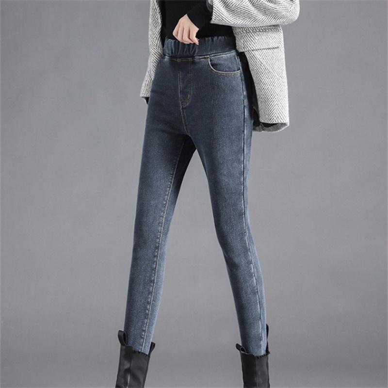 2022 Winter Female Casual Velvet Warm Thicken Trousers  High Elastic Waist Stretch Jeans For Women Skinny Denim Pencil Pants