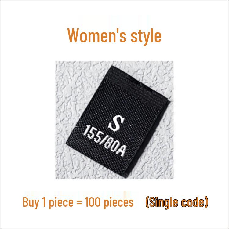 In-Stock Men's & Women's Woven Size Labels: Custom Black & White Trendy International Brand.