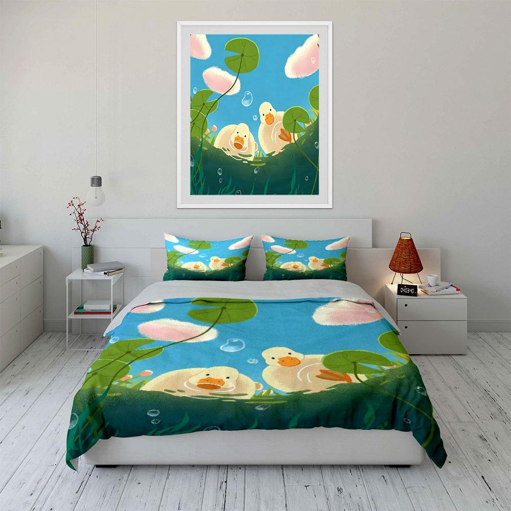Ducks, Lily Pads, Water. Print Bedding Set 1 Duvet Cover 2 Pillowcases for Adult and Children Luxury Gift Full Size