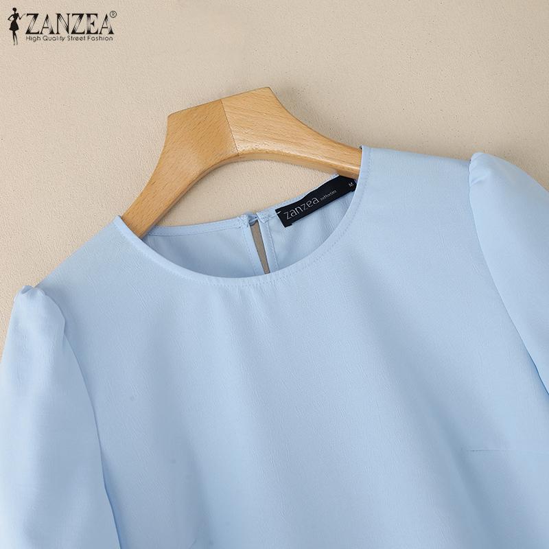 ZANZEA Women Casual Round Neck Summer Short Sleeve Blouse
