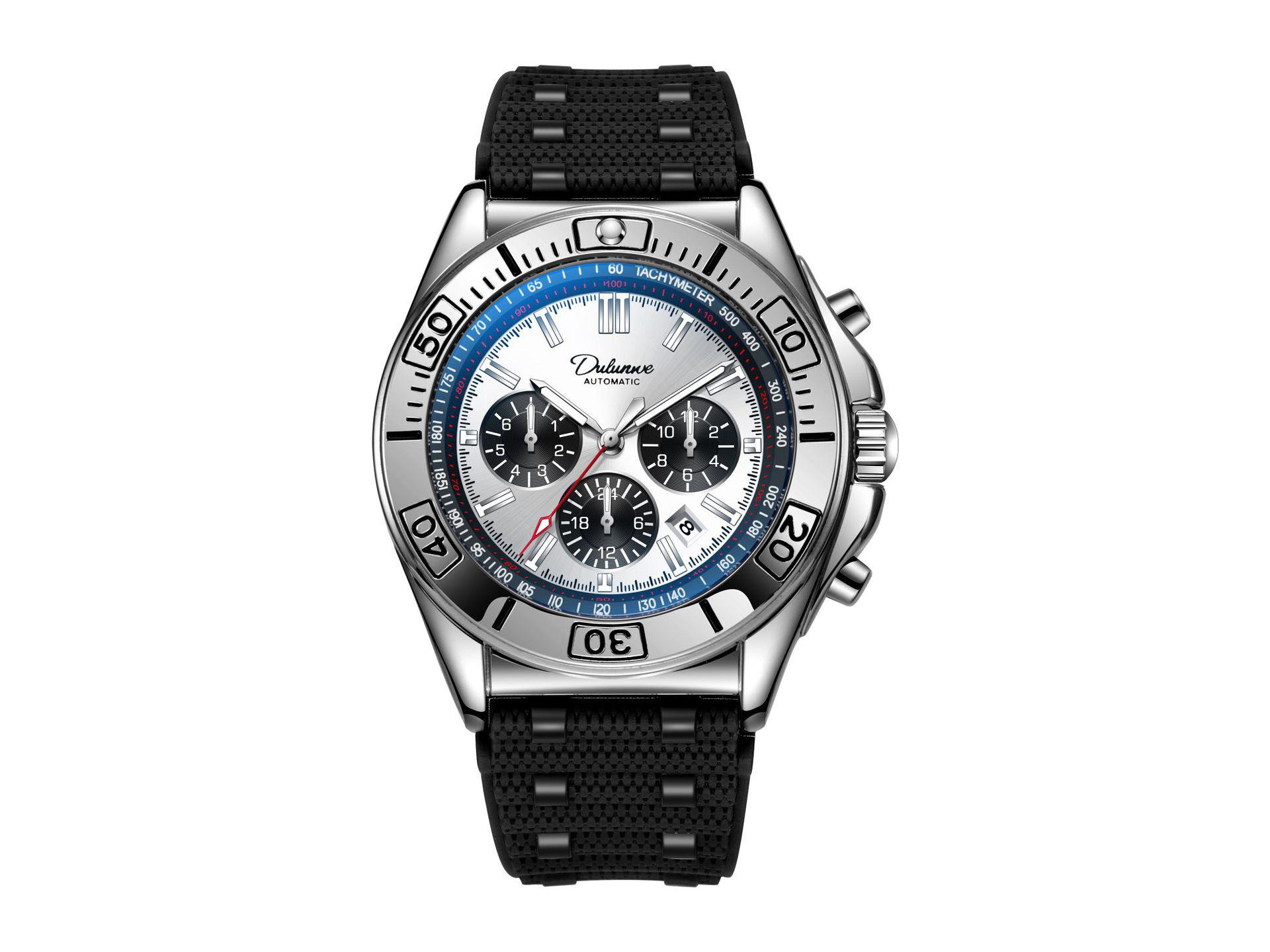 

Durlunwei Мужские механические часы-хронограф с 6 стрелками и пылезащитным ремешком «Панда»