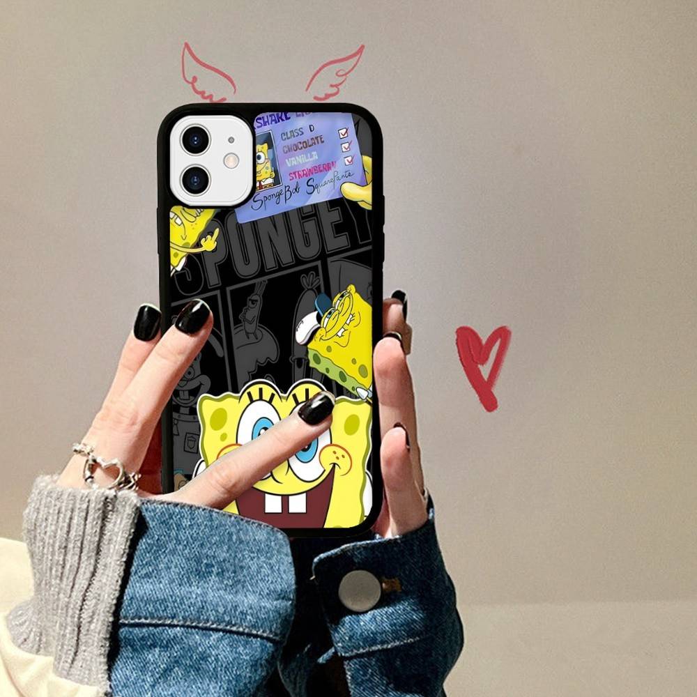 

Cartoon Cute S-SpongeBob Anime Phone Case For Iphone 11 12 13 14 15 Pro Max 17 16 Plus Hard PC+TPU Back Cover iPhone 12pro max