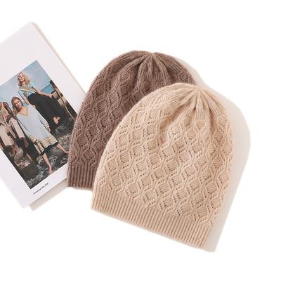 Kaschmir Herbst und Winter Neuer Stil Damen Hochwertig Einfarbig Zopfmuster Dick Verdickt Warm Mode Gestrickt Lässige Mütze