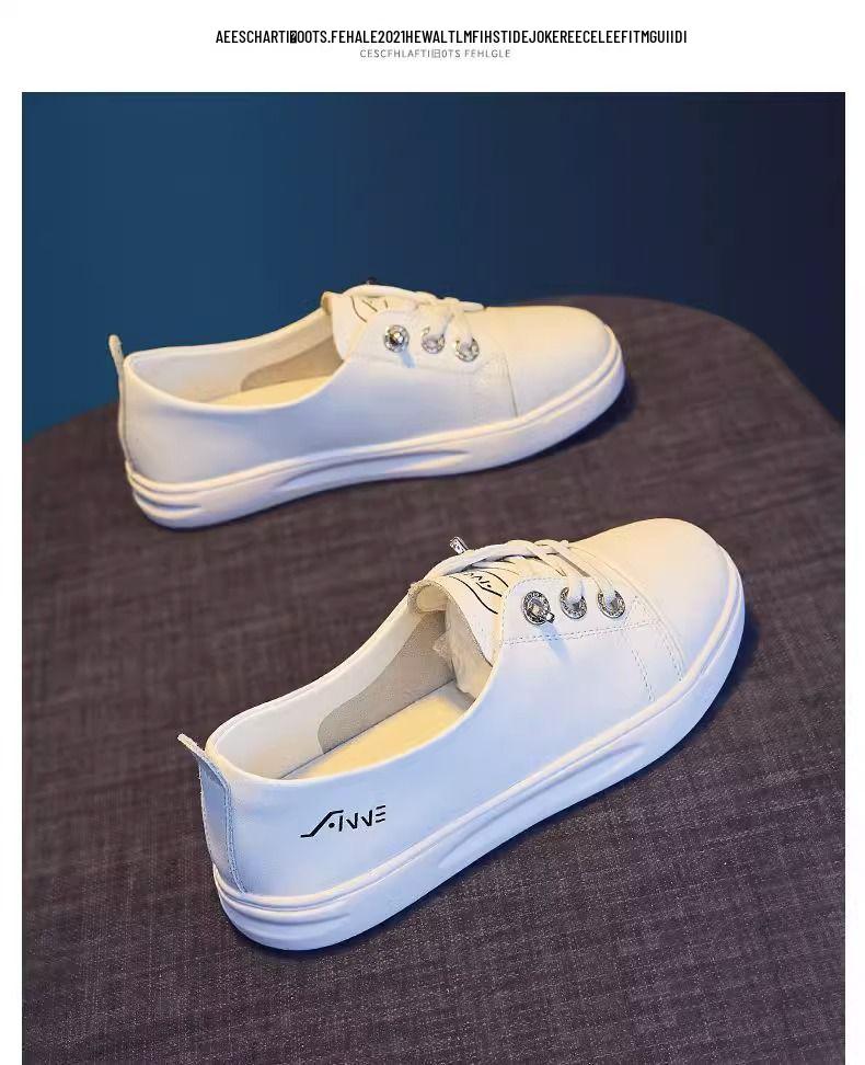 Women's Genuine Leather Slip-On White Sneakers: Low-Cut, Versatile, Trendy Summer Style.