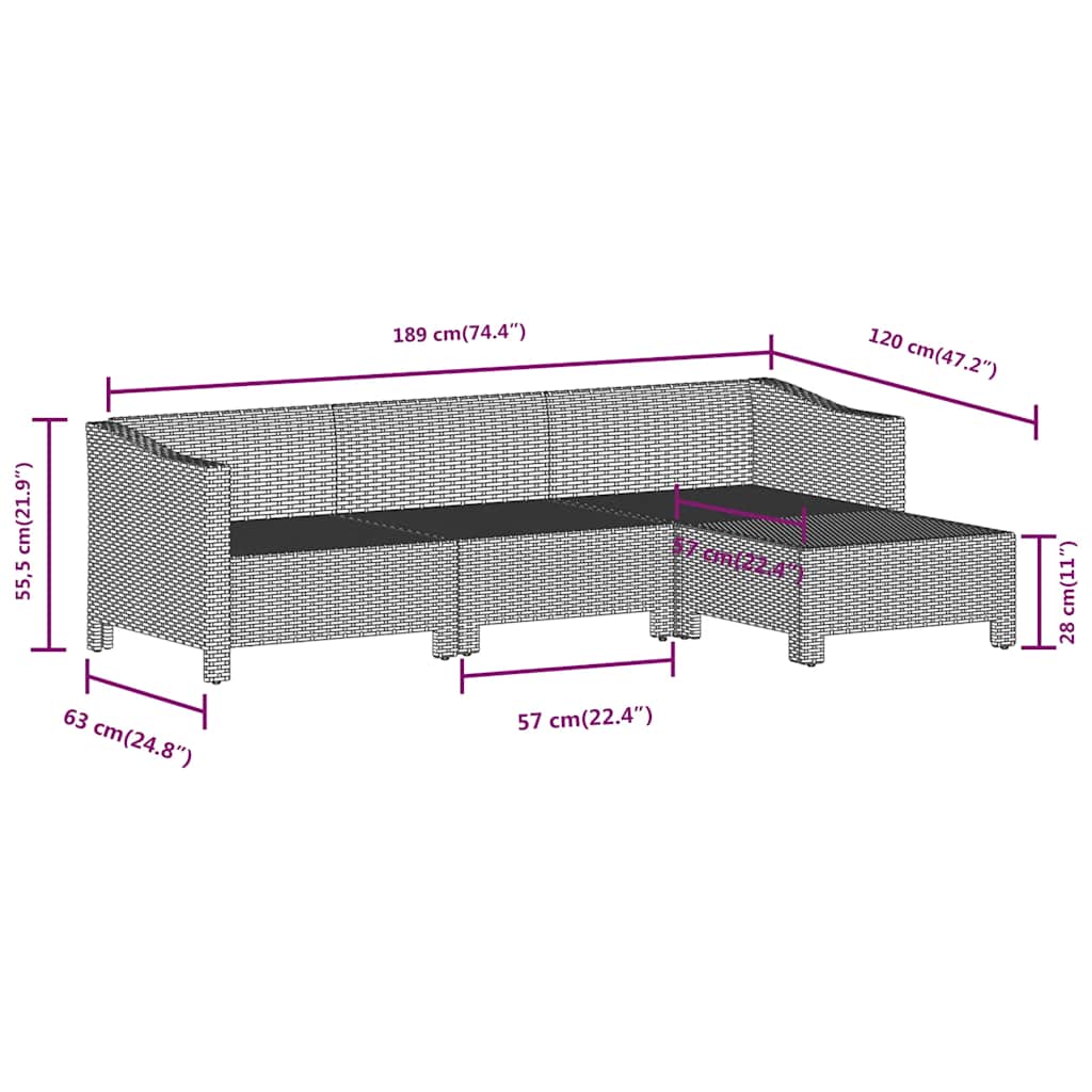 4 Piece Garden Lounge Set with Cushions Grey Poly Rattan