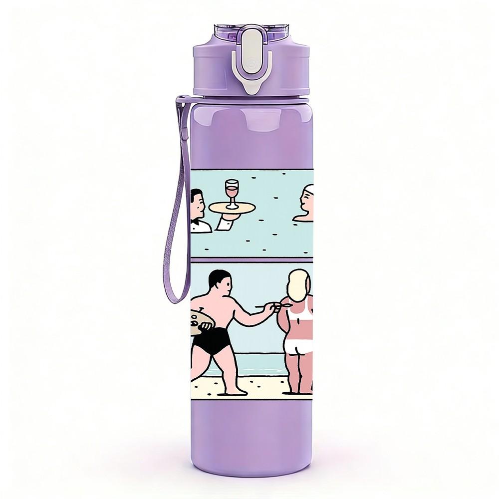 1PC Two Ladies Bathroom Scene Print 750ml Color Plastic Sports Water Bottle Leakproof Flip Straw Lid Suitable for Sports Office Home Use