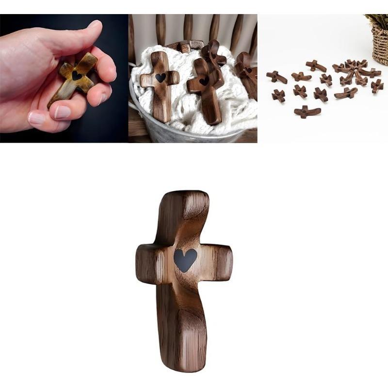 Handcrafted Wooden Cross My Heart, Wooden Cross Fidget, Wood Pocket Cross, Pocket Crosses In Bulk, Handheld Wooden Cross, Stress Relief Pocket Cross