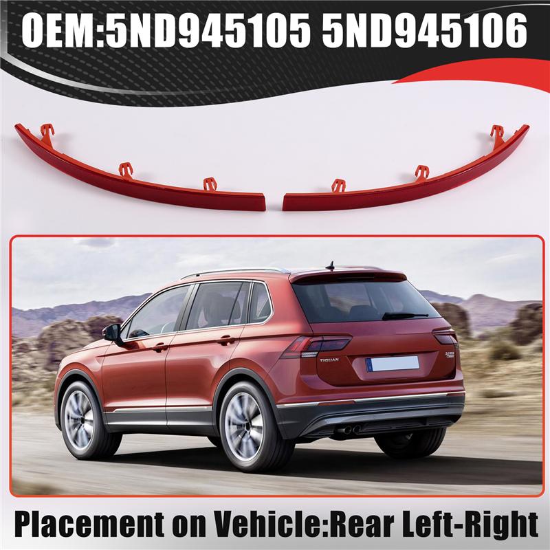 A58X-For Tiguan 2008-2017 Car Red Plastic Rear Bumper Reflectors Pair Left & Right 5ND945105 5ND945106