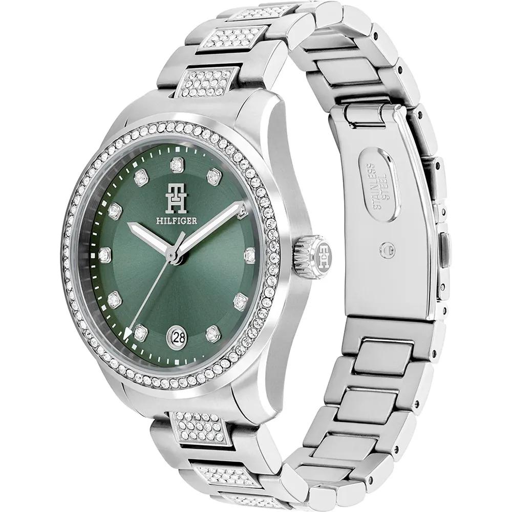 Tommy Hilfiger TH85 Grünes Zifferblatt Silbernes Edelstahlarmband Damenuhr Quarz 1782759