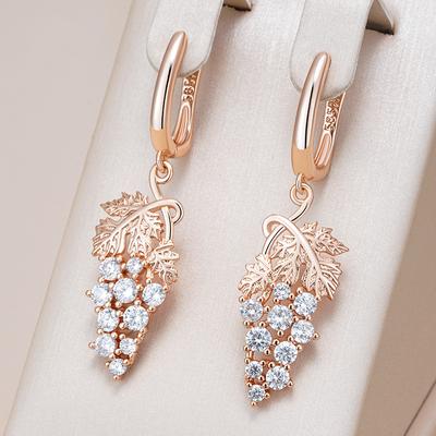 Kienl Voller Glanz Natürlicher Zirkon Langer Hängeohrring für Damen Roségold Farbe Einzigartiger Kristalltraube Täglicher Vintage Schmuck