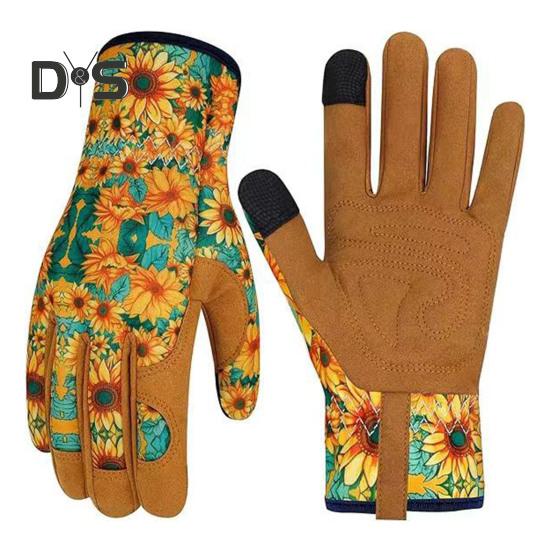 

1 пара женских садовых перчаток, износостойкие, толстые, с пятью пальцами, противоскользящие, впитывающие пот, устойчивые к царапинам, перчатки для прополки, копания, посадки жёлтый