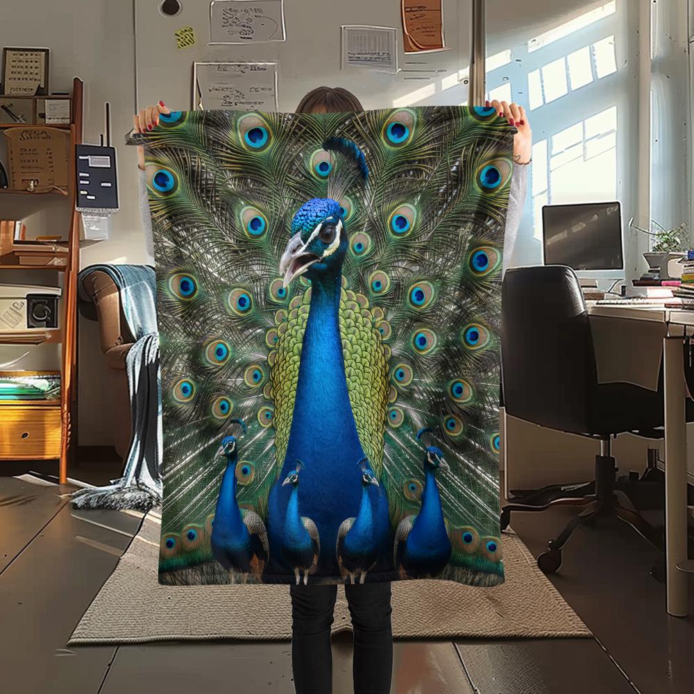 1Pc Deer Peacock Print Flannel Blanket, High Quality Comfortable for All Seasons, Home Decor, Warmth and Comfort, Perfect for Gifts
