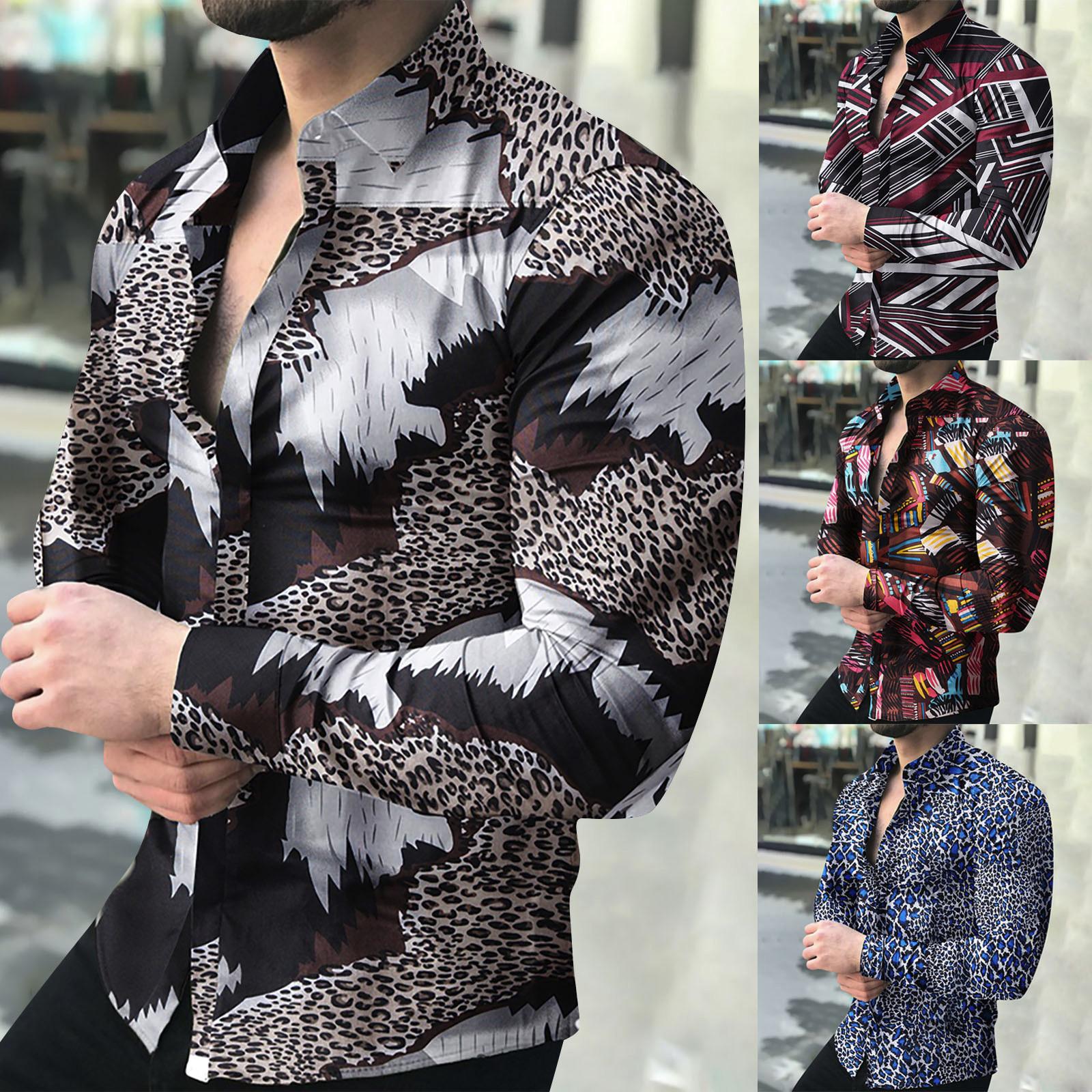 

Модная мужская повседневная футболка с цветочным принтом и длинными рукавами, верхняя блузка L коричневый