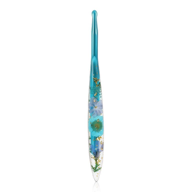 Set of 9 Colored Anodized Aluminum Crochet Hooks with Creative Resin Handles and Exquisite Flower Design