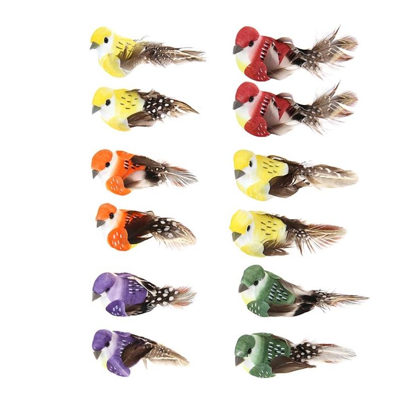 12pcs/Set Simulation Feather Birds Models Fake Artificial Foam Animal Wedding Home Garden Figurine Ornament Miniature Decoration