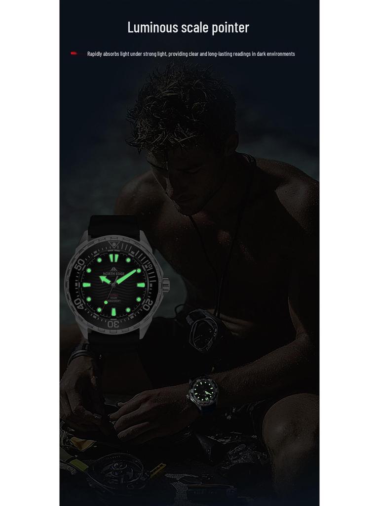 Solar-Powered Men's 300M Waterproof Analog Diving Watch - Stainless Steel