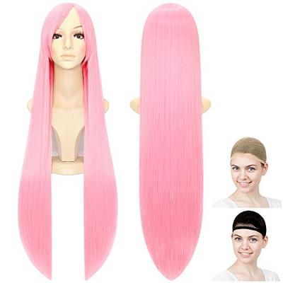 CaseEden Cosplay Wig, Smooth, Long, 100cm, Heat-Resistant, Cupid Pink, with Two Wig Nets (WIG5198)