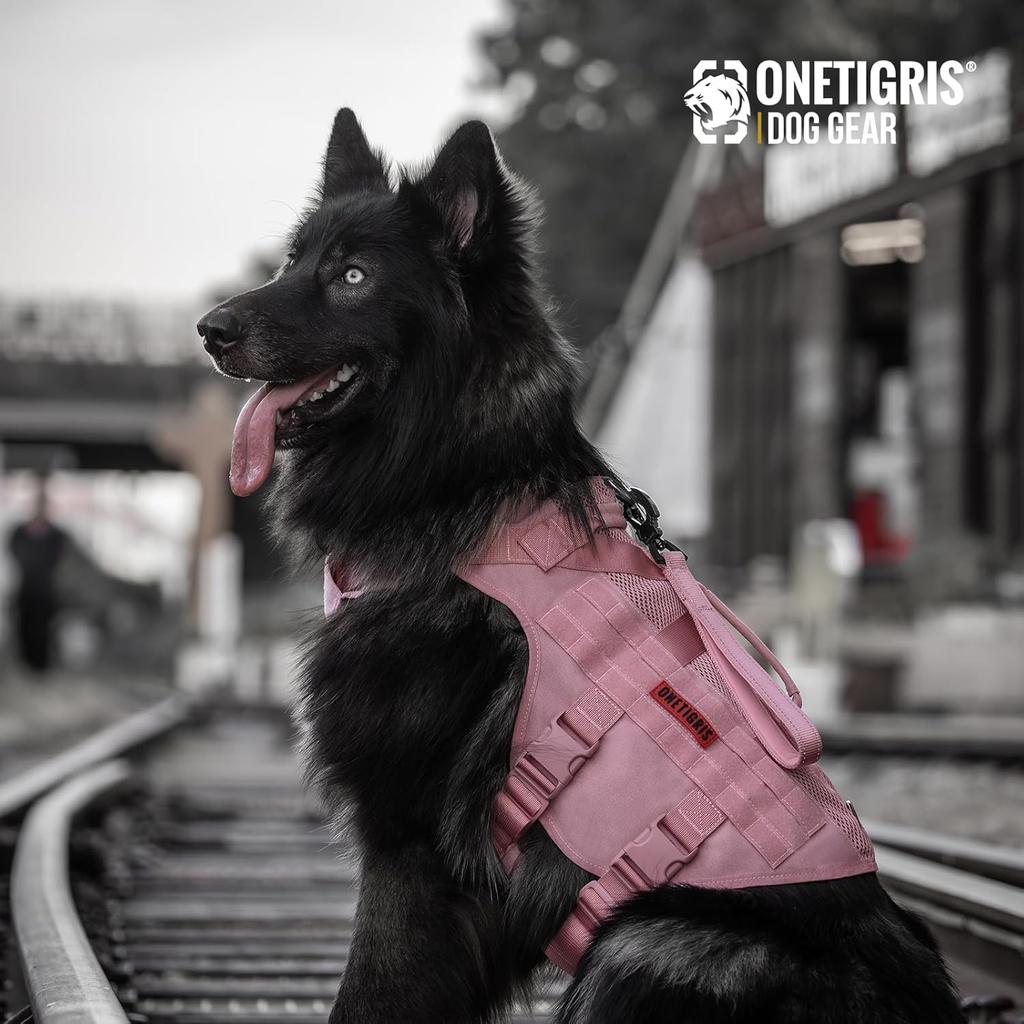 OneTigris Dog Breathable Mesh 1000D 3 Name Tag Attachment Military MOLLE Water Walking Ultra Size M Harness, Material, Anti-Pull, Throat-Friendly,